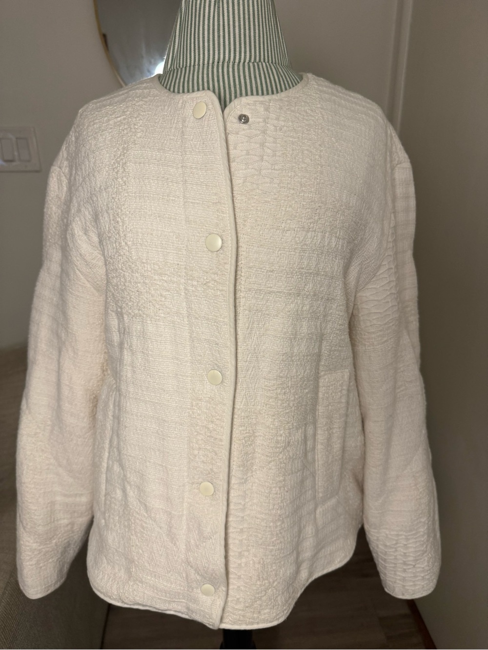 Zara Cream Textured Snap Button Jacket Size M